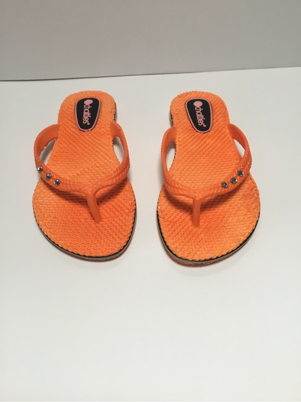 Chatties Orange Girls' Rhinestone Flip Flops